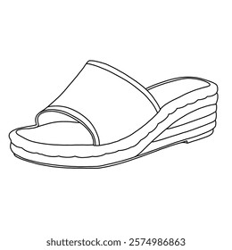 Espadrilles for Women's Flats Dressy Comfort Flat Open Toe line art, Technical sketch hand drawing outline vector doodle side isometric 3D view isolated on white background for coloring page