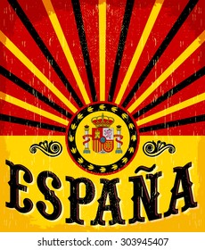 Espana - Spain spanish text - vintage card - poster vector illustration, spanish flag colors, grunge effects can be easily removed