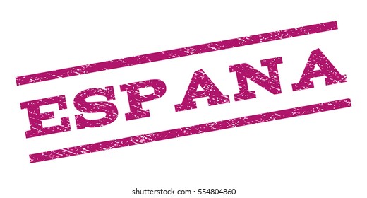 Espana watermark stamp. Text caption between parallel lines with grunge design style. Rubber seal stamp with unclean texture. Vector purple color ink imprint on a white background.