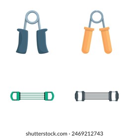 Espander icons set cartoon vector. Different type of metal expander. Sport equipment