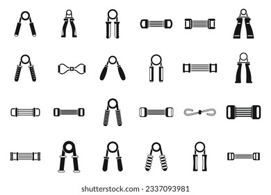 Espander icons set simple vector. Arm iron. Exercise power