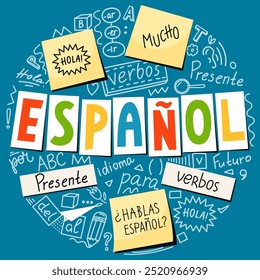 Espanol. Rabiscar em espanhol. Hablas Espanol? Hallo...Tradução: "Você fala espanhol, olá; Presente, esplândido, língua, Futuro, muito, para, verbos"