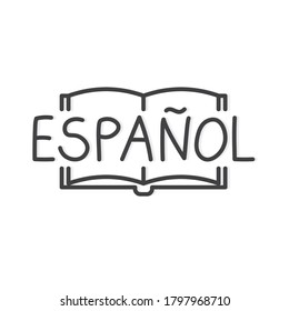 espanol (spanish) and open book, concept of learning spanish language- vector illustration