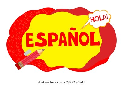 Espanol. Translation "Spanish".  
Сoncept of learning spanish language. "Hola" Translate: "Hello" Language education. Distance education, remote school, Spain university.  Vector illustration