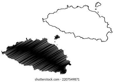 Espanola and Gardner island (Republic of Ecuador, Pacific Ocean, Latin or South America, Galapagos Islands, Archipielago de Colon) map vector illustration, scribble sketch Isla Hood map