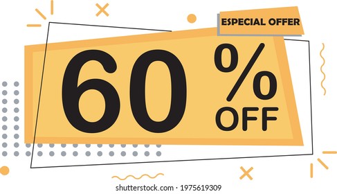 ESPECIAL OFFER 60% DISCOUNT SIGN BANNER ART VECTOR YELLOW AND ORANGE SHAPES 