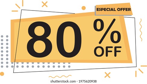 ESPECIAL OFFER 80% DISCOUNT SIGN BANNER ART VECTOR YELLOW AND ORANGE SHAPES 