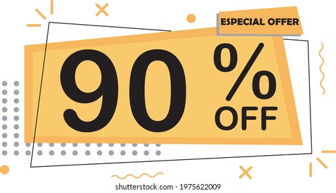 ESPECIAL OFFER 90% DISCOUNT SIGN BANNER ART VECTOR YELLOW AND ORANGE SHAPES 