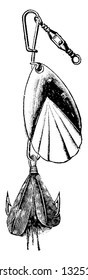 Especially a round object, its edges have many pointed curves that go in and out. Mainly used in fishing, vintage engraved line art illustration. Bicycle Accessories - 1900