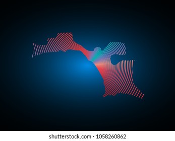 Esperanto map of polygonal mosaic lines network, Rays and space stars, Abstract Polygon Map. Low Poly Color Rainbow. Vector Illustration EPS10.