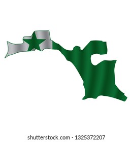 Esperanto map with rippled flag on white illustration. Waving Fabric Flag Map of Esperanto. Map of Africa. Vector White Background. Vector illustration eps10.