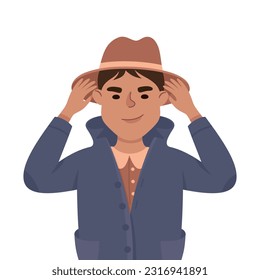 Espionage with Man Private Detective in Hat Listening to Conversation Vector Illustration