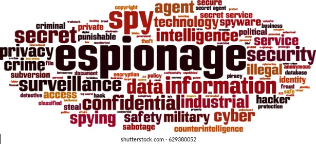 Espionage word cloud concept. Vector illustration