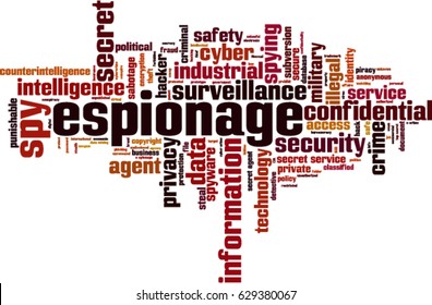 Espionage word cloud concept. Vector illustration