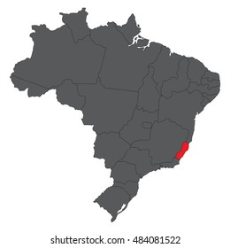 Espirito Santo red on gray Brazil map vector