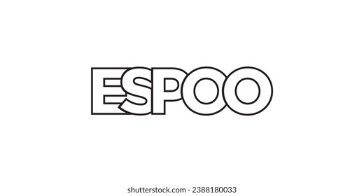 Espoo in the Finland emblem for print and web. Design features geometric style, vector illustration with bold typography in modern font. Graphic slogan lettering isolated on white background.