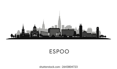 Espoo Skyline Silhouette with Finland Cityscape.