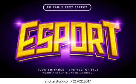 esport 3d text effect with yellow color and light effect