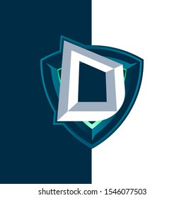 the esport alphabet logo is formed from the letter D and is also a shield in the background. editable and easy to use