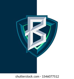 the esport alphabet logo is formed from the letter B and is also a shield in the background. editable and easy to use