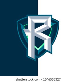 the esport alphabet logo is formed from the letter R and is also a shield in the background. editable and easy to use