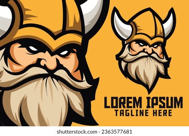 Esport Berserker: Golden Viking Mascot Head Logo, Nordic Template, Warrior with Helmet Icon Badge Emblem for Sport svg