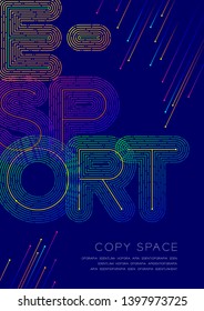 E-sport big text dot and dash line pattern layer overlay design, Poster banner or flyer template layout design illustration isolated on blue background with copy space, vector eps10