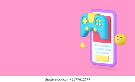 Esport digital gaming smartphone application technology banner copy space vector illustration. Video game cyberspace gamer playing electronic entertainment mobile phone app