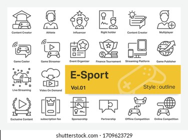 E-sport ecosystem ,outline icon set.