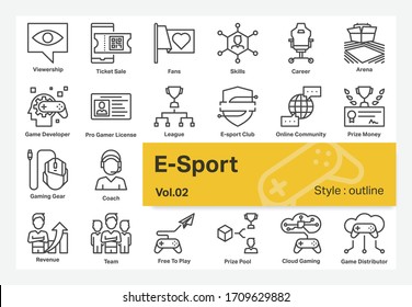 E-Sport-Ökosystem , Umrisssymbol-Set.