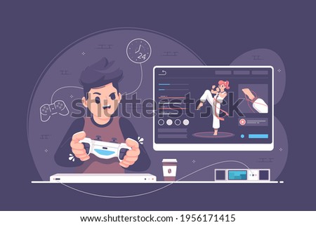 e-sport gaming addiction flat design illustration