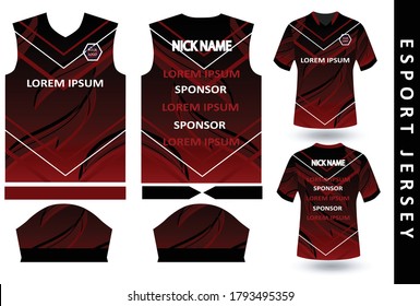 esport gaming team jersey design in gradation color red and balck