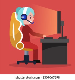 E-sport girl gamer live streaming online video game. Online streaming. Vector illustration
