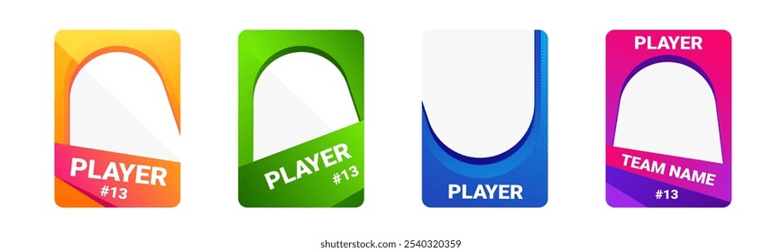 Tarjeta de jugador inspirada en Esport con un marco brillante y diseño personalizable para mostrar la identidad del jugador, el equipo y la información del partido en un formato llamativo.