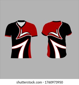 Esport Jersey or Gaming Tshirt Design Template, black, white and red, gamers uniform with short hand