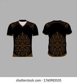 Esport Jersey or Gaming Tshirt Design Template, black and gold, gamers uniform with short hand