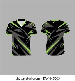 Esport Jersey or Gaming Tshirt Design Template, black, gray and green, gamers uniform with short hand