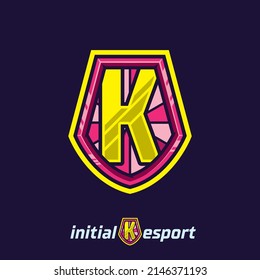 Esport K logo illustration template, esport mascot letter vector design, game logo design