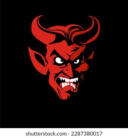 Diseño del logotipo de deportación, Ilustración de cara al diablo. Diablos rojos en la oscuridad
