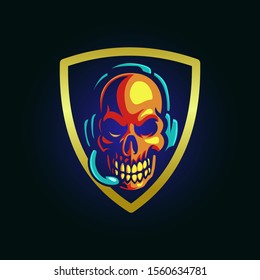 esport logo design, skull in shield Illustration vector.