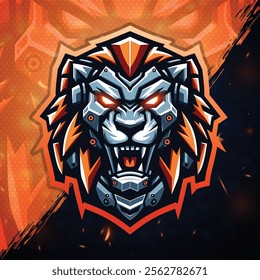 Esport logo design with a vector drawing of a lion head mascot.