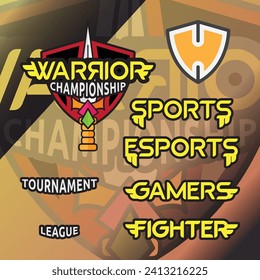 Esport logo for gamers tournament  template sword and shield for Gaming Team. Sports, warrior, fighter, league, championship. Team pro player