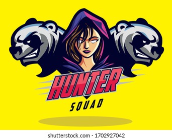 Esport Logo Hunter Squad Girl And Panda