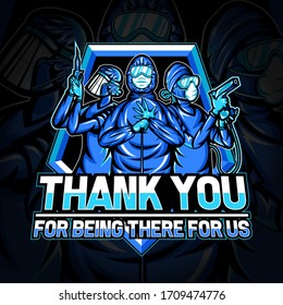 E-Sport Logo Illustration Design Representing Thank You for Medical Team for Fighting Against Corona Virus