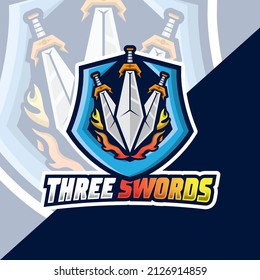 E-sport logo illustration design template, Swords gaming logo illustration.