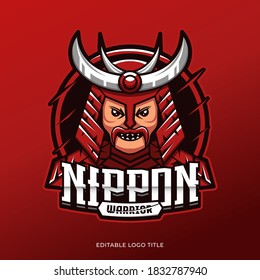 Esport logo template. Japanesse warrior concept. mascot character vector illustration