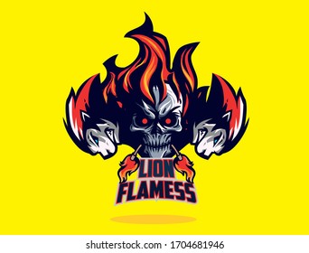 esport logo vector skull with lion and flamess head
