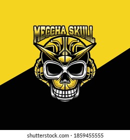 esport logo whit meccha skull character icon
