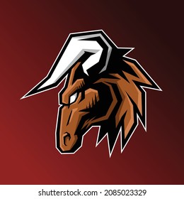 esport mascot of bull head side view, this cool and fierce image is suitable for esport team logos or for extreme sport logo like skateboard, bmx, etc, can be used t-shirt or merchandise design