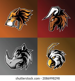 esport mascot bundle of wild animal head side view, this cool and fierce image is suitable for esport team logos or for extreme sport logo like skateboard, can be used t-shirt or merchandise design